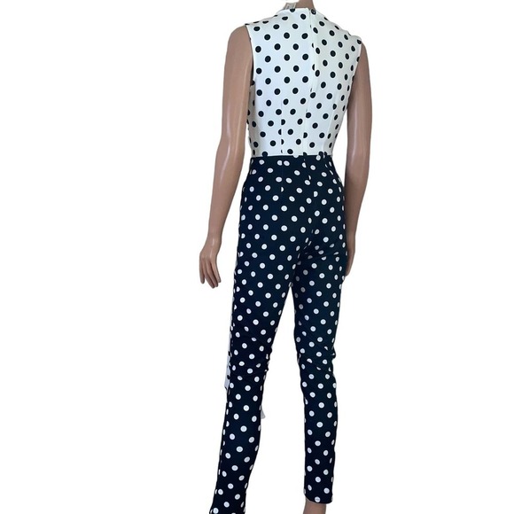 Venus Drape Cutout Jumpsuit polka dot romper black/white back zip SZ XS … - Picture 5 of 11